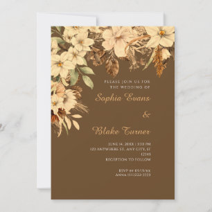 Invitation Mariage Bohème Fleurs Jaunes Automne Brun Foncé