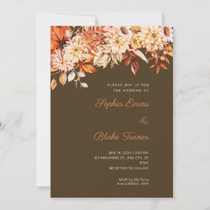 Invitation Mariage Bohème Fleurs Orange Hiver Marron Café