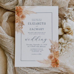 Invitation Mariage Bohème Fleurs Séchées Bleu Nuit
