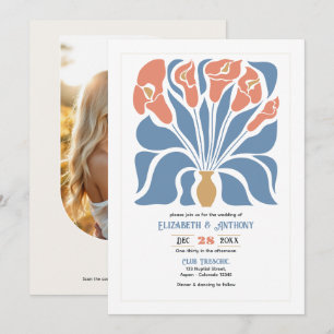 Invitation Mariage bohème floral abstrait de sable océanique