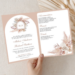 Invitation Mariage Bohème Floral Beige Neutre Code QR des Pam
