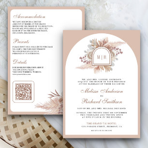 Invitation Mariage Bohème Floral Beige Neutre Code QR des Pam