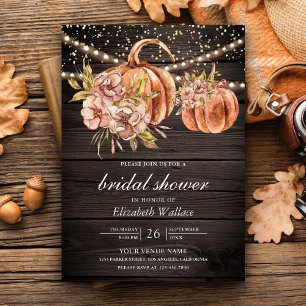 Invitation Mariage Bohème Floral Bois Tons Terreux Citrouille