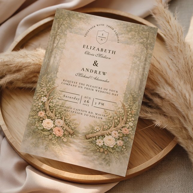 Invitation Mariage Bohème Floral de Bois (Créateur téléchargé)