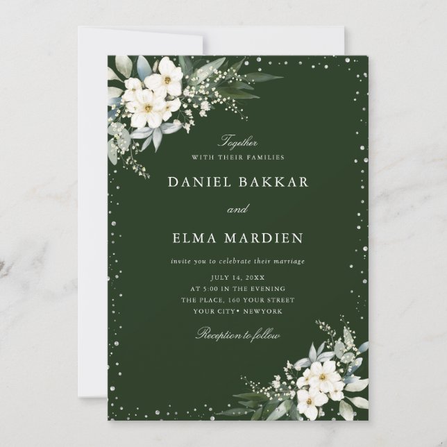 Invitation Mariage Bohème Floral Élégant Moderne Vert Sauge  (Devant)
