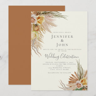 Invitation Mariage Bohème Floral Herbe des Pampas Roses Terra