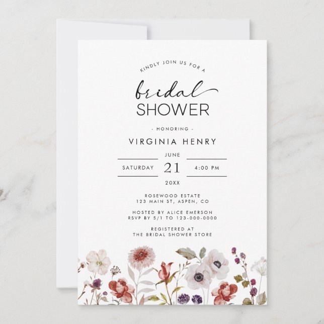 Invitation Mariage Bohème Floral Moderne (Devant)