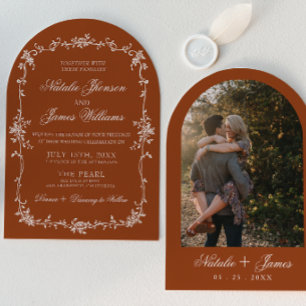 Invitation Mariage Bohème Floral Orange Brûlé en Terre Cuite 