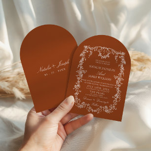 Invitation Mariage Bohème Floral Orange Brûlé Terre Cuite Arq