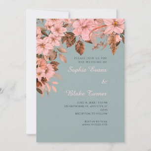 Invitation Mariage bohème floral rose automnal vert