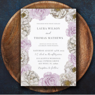 Invitation Mariage Bohème Floral Rose & Blanc Cassé Aquarelle