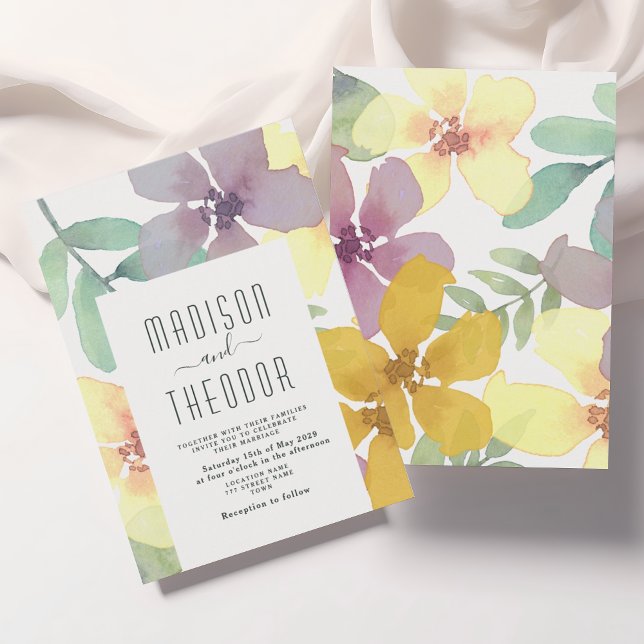 Invitation Mariage Bohème Floral Violet Jaune (Créateur téléchargé)
