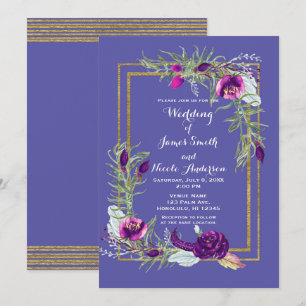 Invitation Mariage Bohème Floral Violet Pourpre et Or