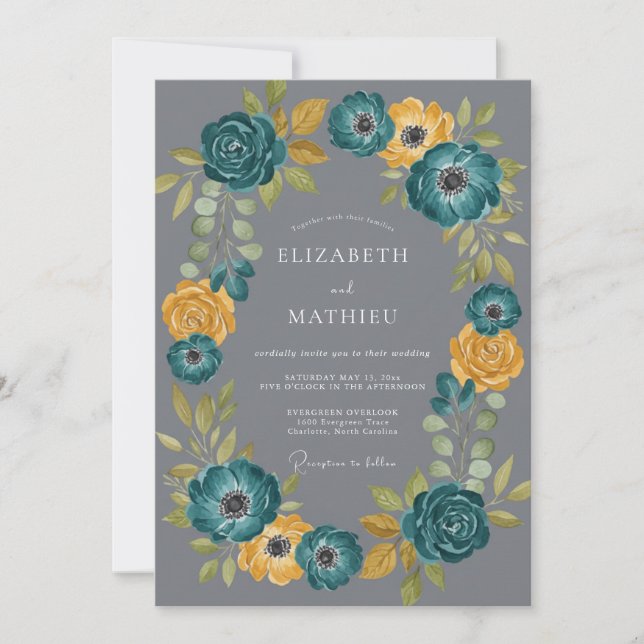 Invitation Mariage Bohème Frappant de Sarcelle (Devant)