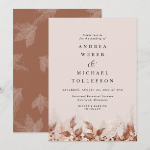 Invitation Mariage Bohème Herbe de Pampas Brun Tan Rouille
