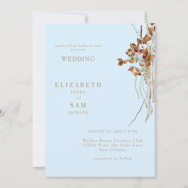 Invitation Mariage Bohème Icy Blue sans Parents (Devant)