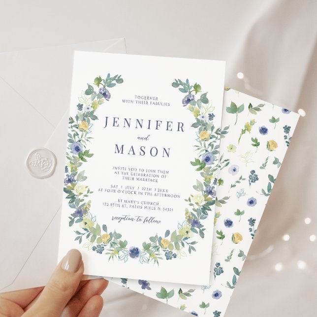 Invitation Mariage bohème jaune bleu aquarelle (Créateur téléchargé)