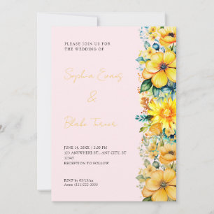 Invitation Mariage Bohème Jaune Floral Rose
