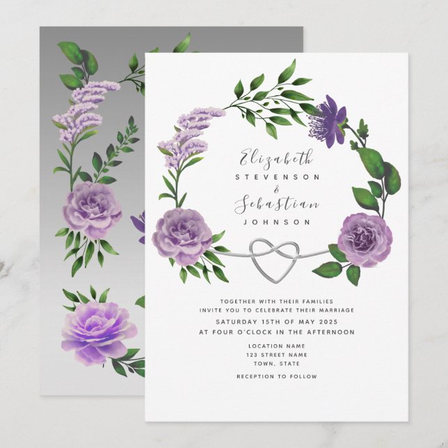 Invitation Mariage Bohème Lavande Violet (Devant / Derrière)