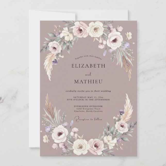 Invitation Mariage Bohème Mauve Atténué (Devant)