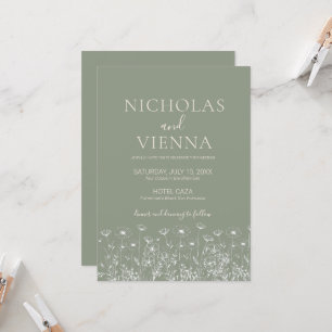 Invitation Mariage Bohème Minimaliste Élégant Vert Sauge Flor