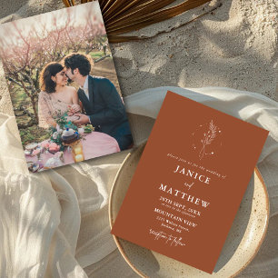 Invitation Mariage Bohème Minimaliste Terracotta Orange Brûlé