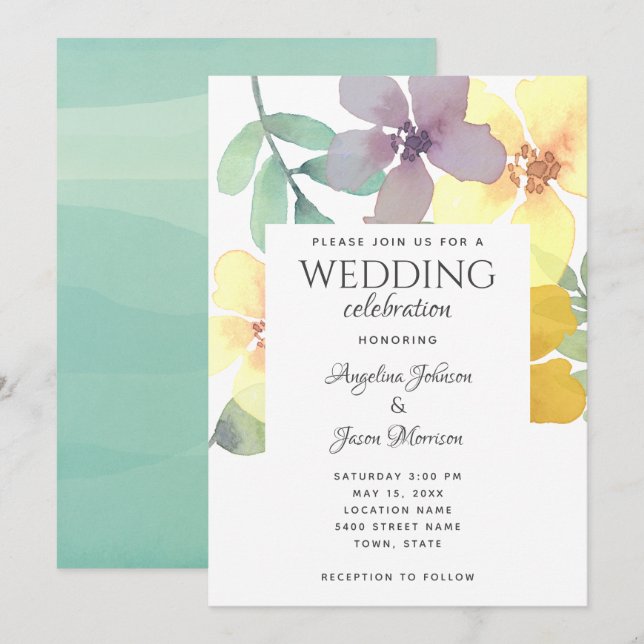 Invitation Mariage Bohème Moderne aux Fleurs Sauvages (Devant / Derrière)