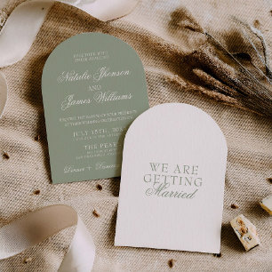 Invitation Mariage Bohème Moderne Élégant Vert Sauge Arqué