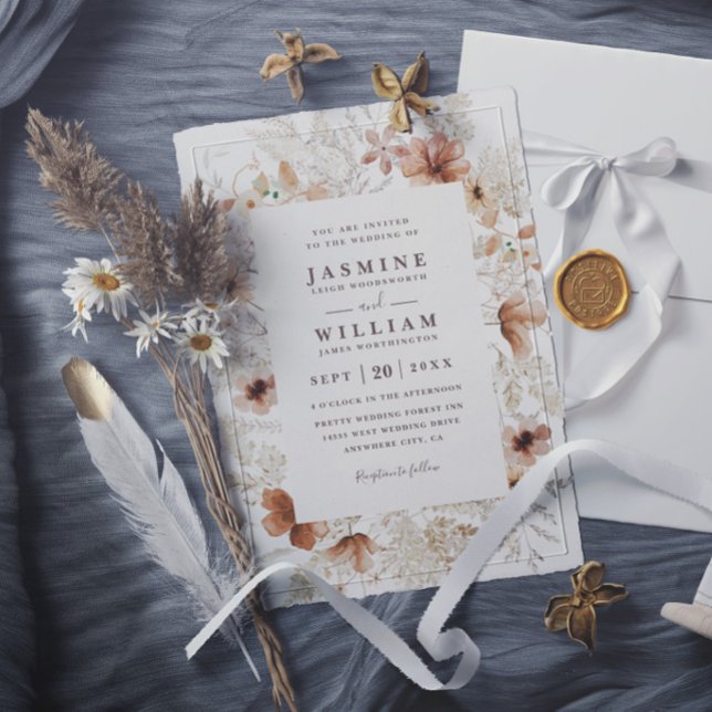 Invitation Mariage Bohème Moderne Rustique avec Fleurs Sauvag (Créateur téléchargé)