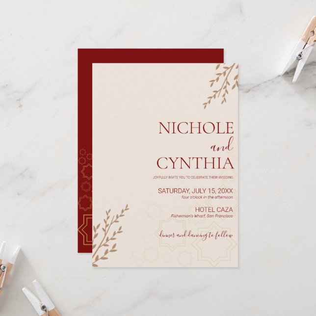 Invitation Mariage Bohème Moderne Terracotta Orange Brûlé (Devant/Arrière en situation)