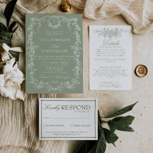 Invitation Mariage Bohème Monogramme de Jardin en Bois de Ver