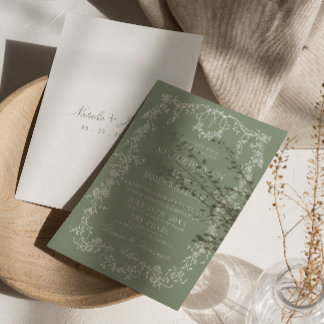 Invitation Mariage Bohème Monogramme de Jardin Vert Sauge Flo
