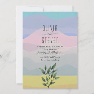 Invitation Mariage Bohème Montagnard Bleu Poussiéreux 
