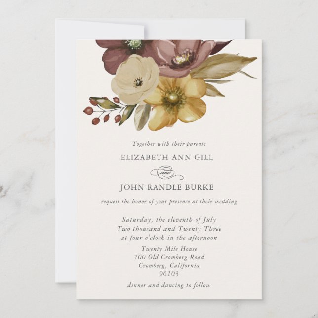 Invitation Mariage Bohème Neutre Aquarelle  (Devant)