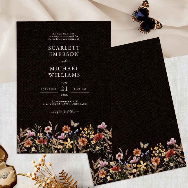 Invitation Mariage Bohème Noir (Black Boho Floral Wedding Invitation with Butterfly by Painted Paperie
)