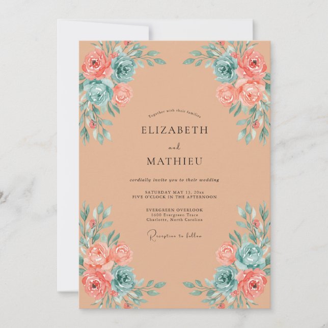 Invitation Mariage Bohème Orné d'Abricot (Devant)