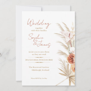 Invitation Mariage Bohème Pampa Rose Pêche Palmier Tropical