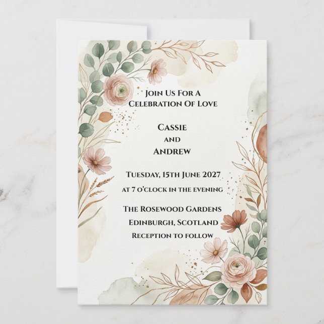 Invitation Mariage Bohème Pampas (Devant)