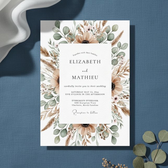 Invitation Mariage Bohème Pampas du Désert de Tan (Créateur téléchargé)