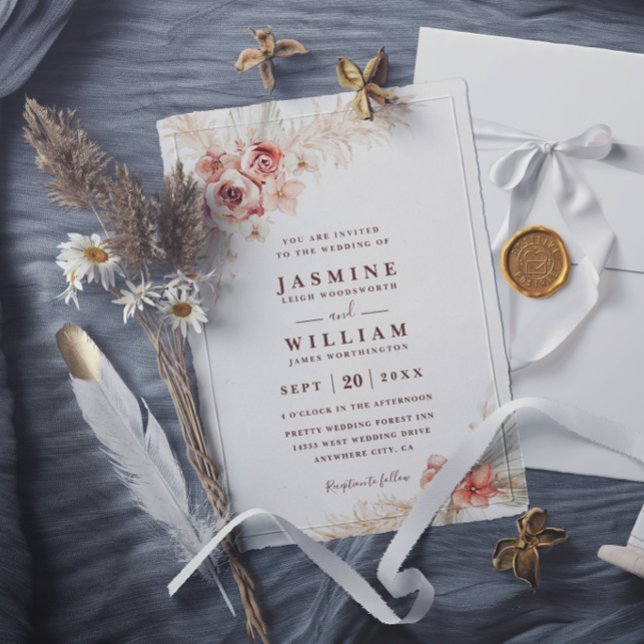 Invitation Mariage Bohème Pampas Floral Élégant Rustique Chic (Créateur téléchargé)
