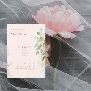 Invitation Mariage Bohème Pampas Rose Blanc Hydraneas