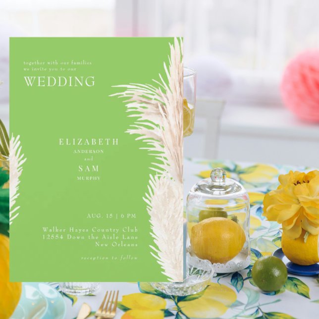 Invitation Mariage Bohème Pampas Vert Citron Ensemble (Créateur téléchargé)