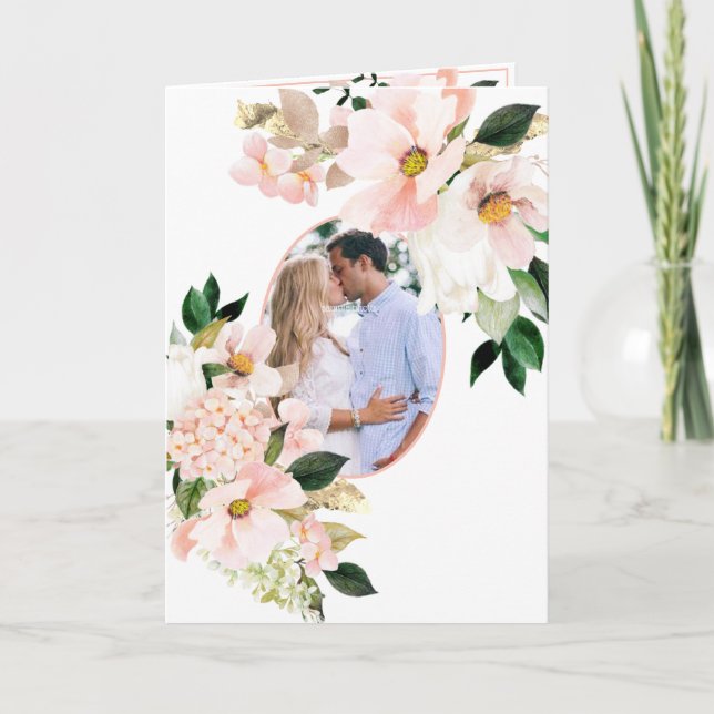 Invitation Mariage Bohème Photo d'Hydrangea Rose et Tulipes B (Devant)