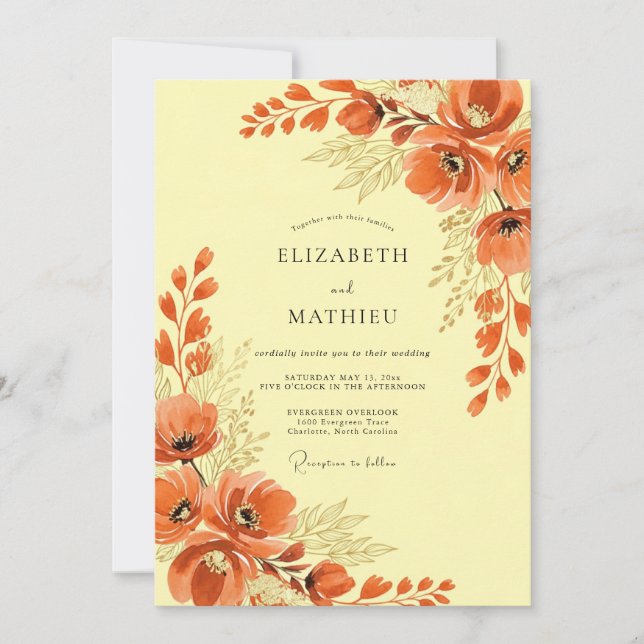 Invitation Mariage Bohème Radiant Orange Brûlé (Devant)