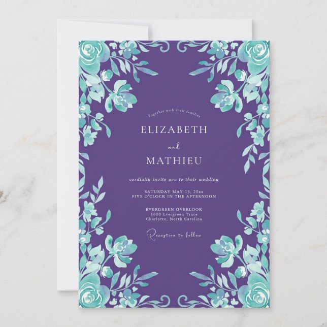 Invitation Mariage Bohème Radiant Violet (Devant)