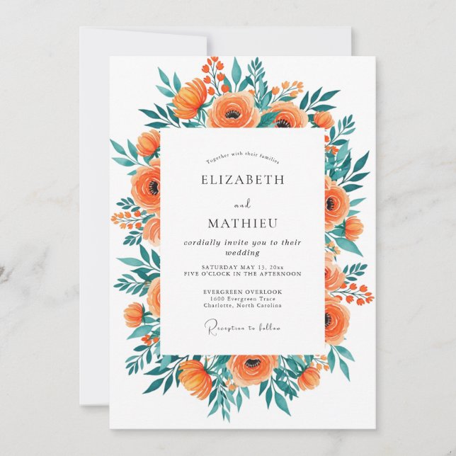 Invitation Mariage Bohème Rayonnant Orange (Devant)