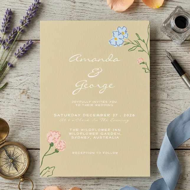Invitation Mariage Bohème Rétro Floral Groovy Classique Éléga (Créateur téléchargé)
