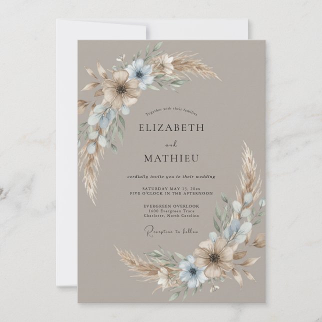 Invitation Mariage Bohème Rêveur Taupe (Devant)