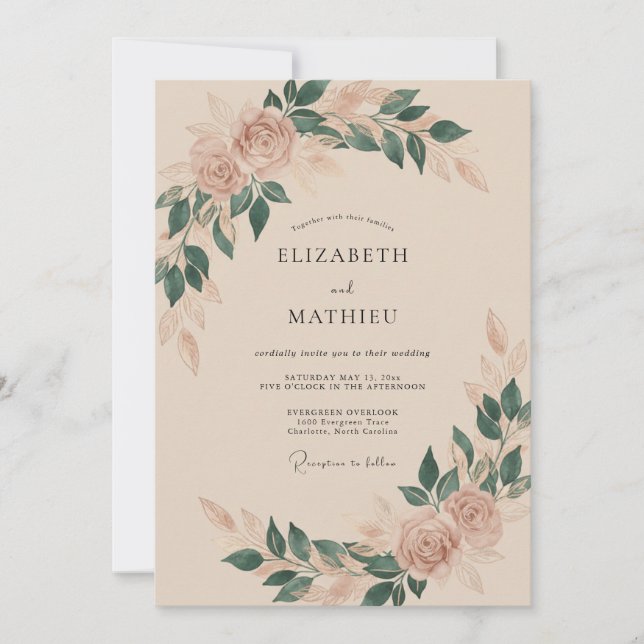 Invitation Mariage Bohème Romantique Beige (Devant)