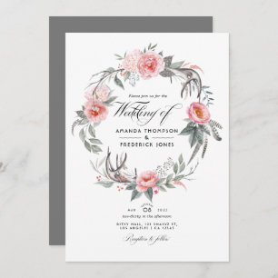 Invitation Mariage bohème rose et gris